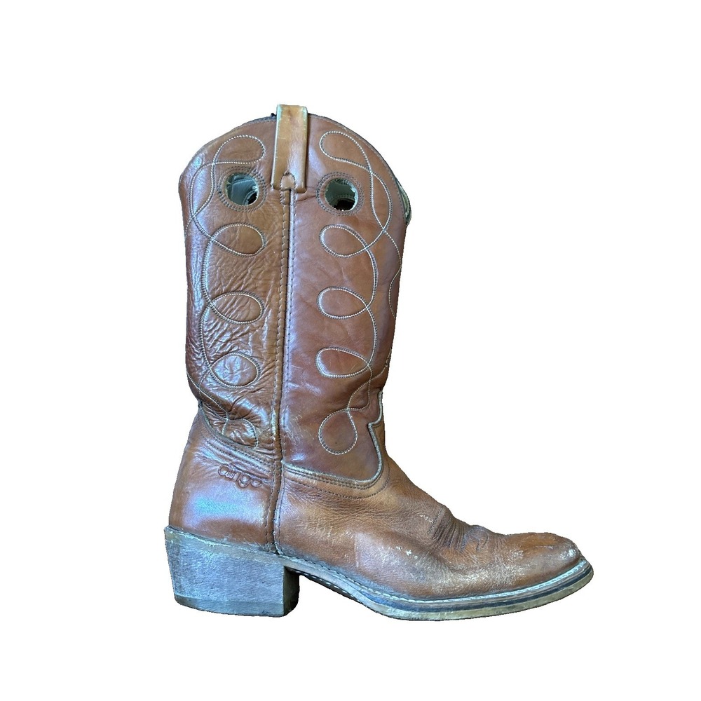 DINGO Men's Boots Mens 9.5 D Brown Leather Cowboy 7769 Vintage USA